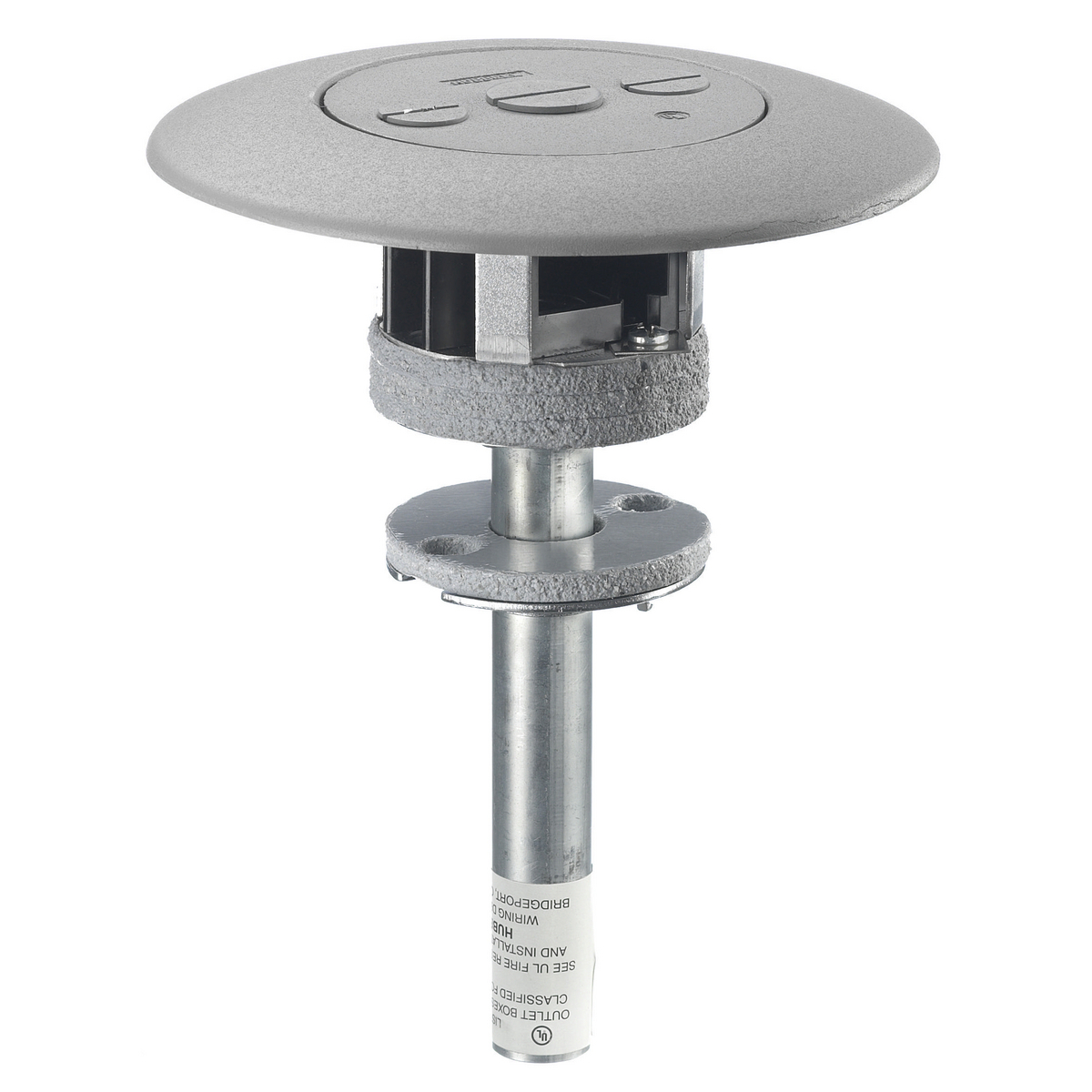 Hubbell Wiring Device Kellems, In-Floor Delivery Systems, Fire-RatedPoke-Throughs, Flush Furniture Feed Series- 3 Service, Through FloorFitting, 3 Service, Furniture Feed, Gray