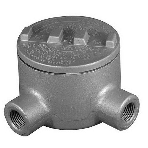 Conduit Outlet Box, L-Style Dust-Ignitionproof Explosionproof, Series: GR Series, 3/4 in, 3.38 in Cover Opening Size, 18 cu-in, For Use With: Threaded Metallic Conduit System, Aluminum, Epoxy Powder Coated, 3-3/4 in H x 3-3/4 in W x 2-1/4 in D
