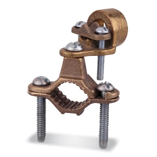 Cast Bronze Ground Clamp for Wire Range 10 - 6, Water Pipe Size 1/2 - 1, Conduit Size 1/2