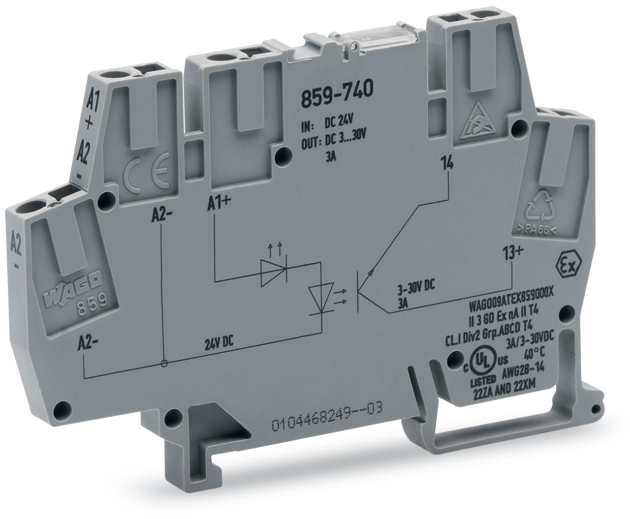 Optocoupler module; Nominal input voltage: 24 VDC; Output voltage range: 3  30 VDC; Limiting continuous current: 5 A; 2-wire connection; Module width: 6 mm; gray