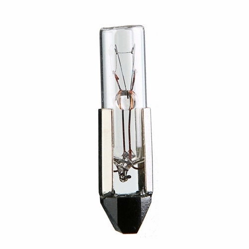 Miniature Lamp, Designation: 28PSB5, 28 V, 2.04 WTT, T2 Shape, TS5 Telephone Slide Base, Clear, C-2F Filament, 6000 HR, 1-1/8 IN Length, 1/4 IN Diameter, Lumens: 1600 CP Center Beam
