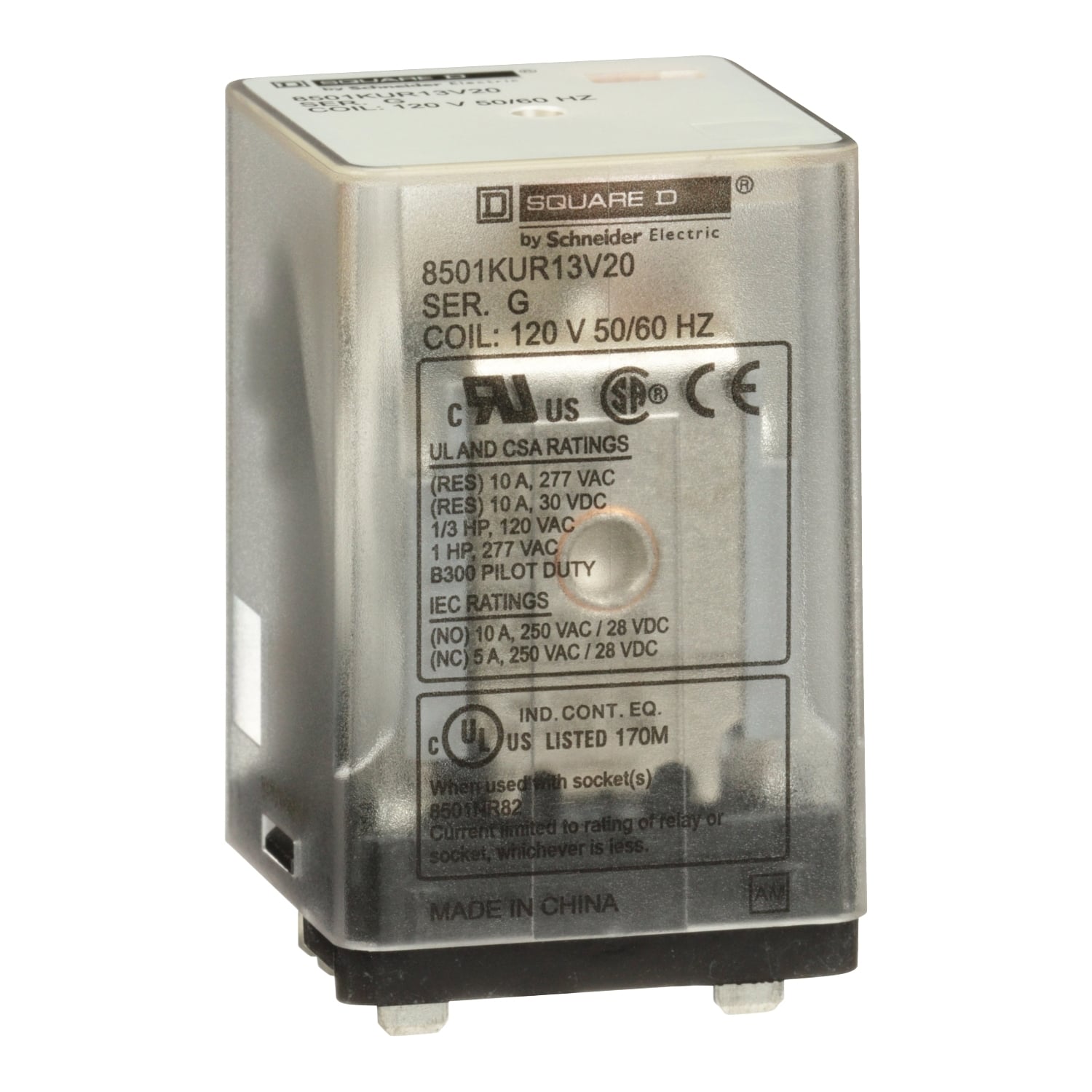 Relay, Harmony 8501K, 3PDT, 11 blades, coil, 10A resistive at 120V AC, 0.5 HP at 240V AC, 120V AC, 3NO + 3NC