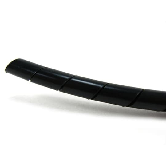 Forward Cut Spiral Wrap, Black Polyethylene for Temperatures up to 50 Degrees Celsius (122 F), Weather and Ultraviolet Resistant, Outside Diameter of 6.35mm (0.250 Inches), Pitch of 9.53mm (0.375 Inches), Nominal Wall Thickness of 1.14mm (0.045 Inches), 30.48m Reel (100 Feet)