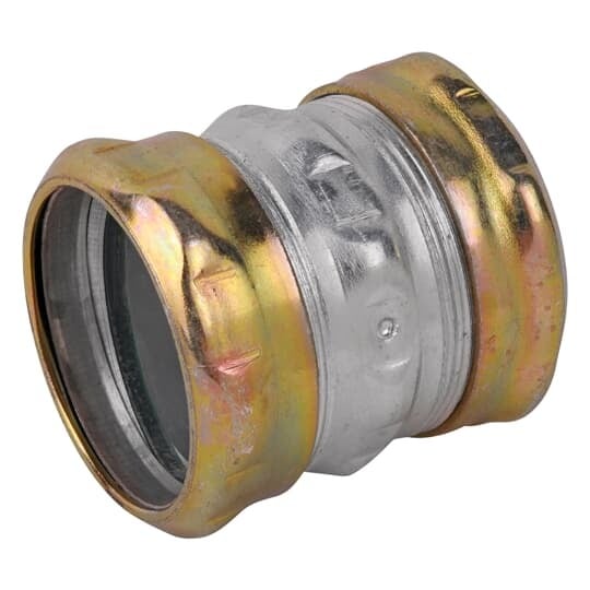 Compression Coupling, Raintight, Conduit Size 2-1/2 Inches, Material Zinc Plated Steel, For use with EMT Conduit