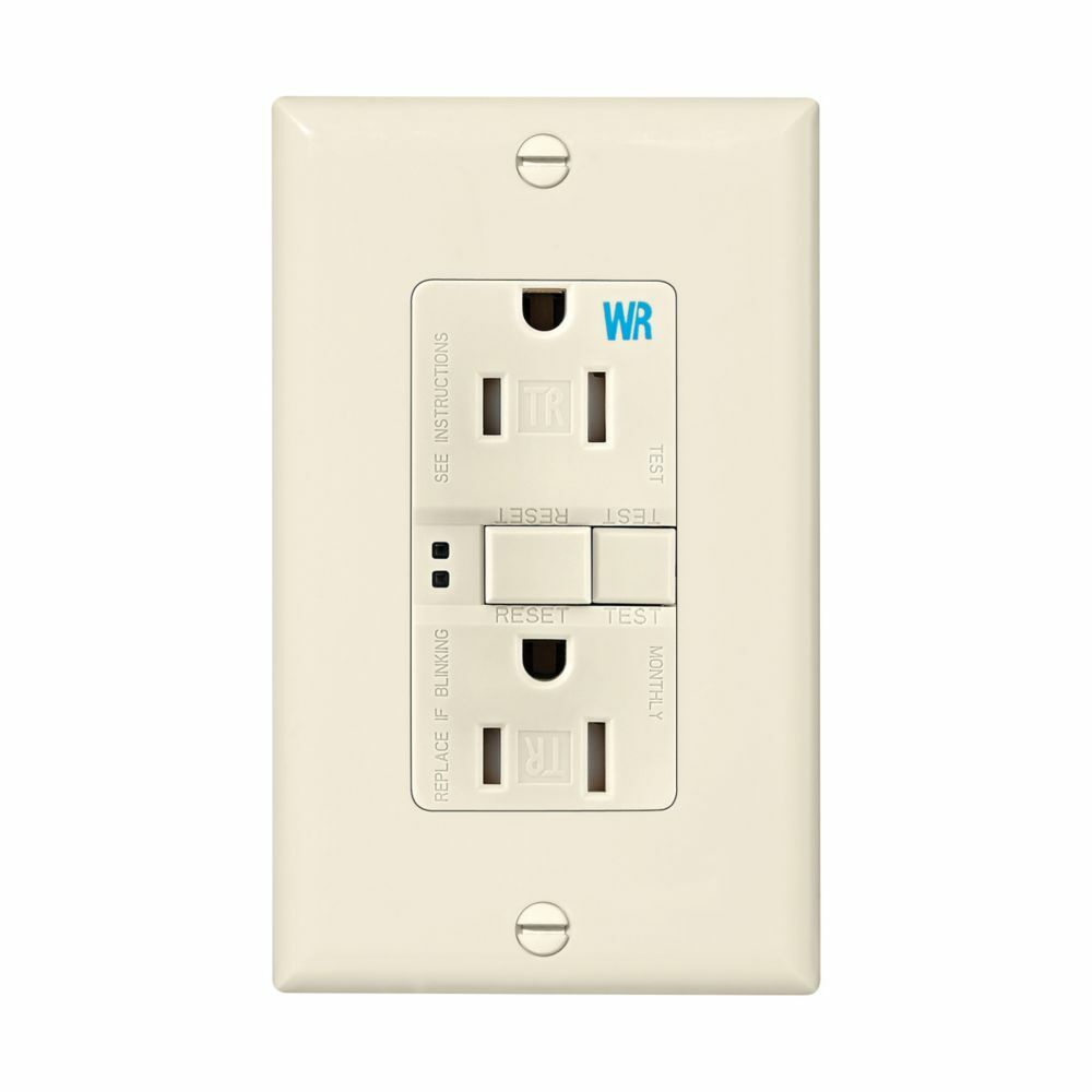 Eaton GFCI receptacle,,Self-test,#14 - 10 AWG,15A,Residential,Commercial,Flush,125 V,Back and side wire,Light almond,Brass,Tamper and weather resistant,Polycarbonate,5-15R,Two pole,Three-wire,grounding
