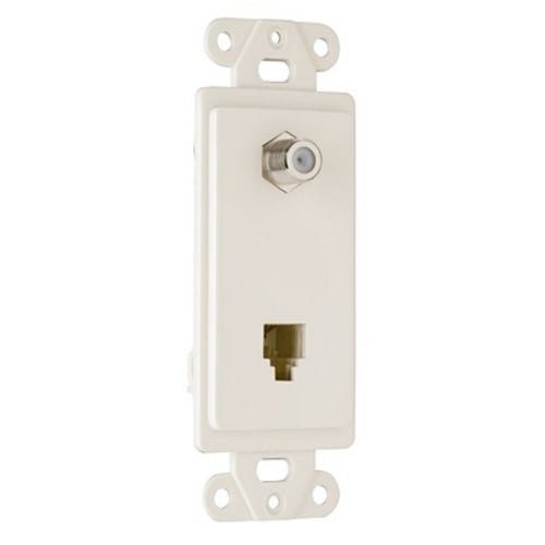 F-Type COAX Connector with 4 Conductor RJ11 Jack, Light Almond