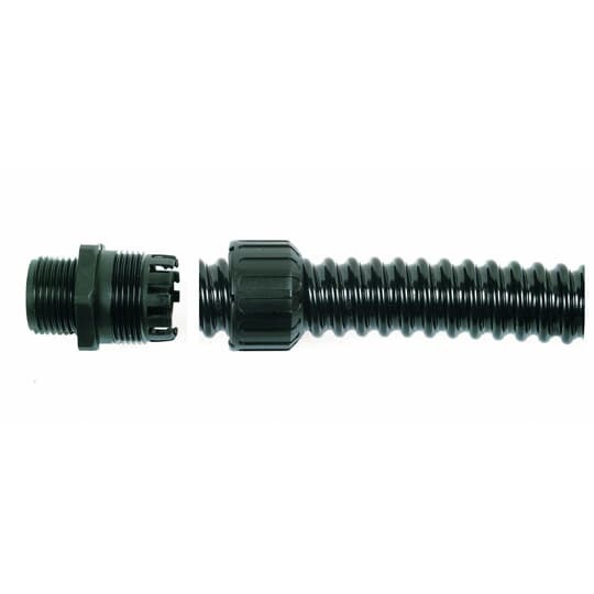 Straight Fitting for Use with Xtraflex, Fixed External Male Thread, Nominal Conduit Size 20mm, M20 Thread, Polyamide (Nylon) 66, IP65, Black