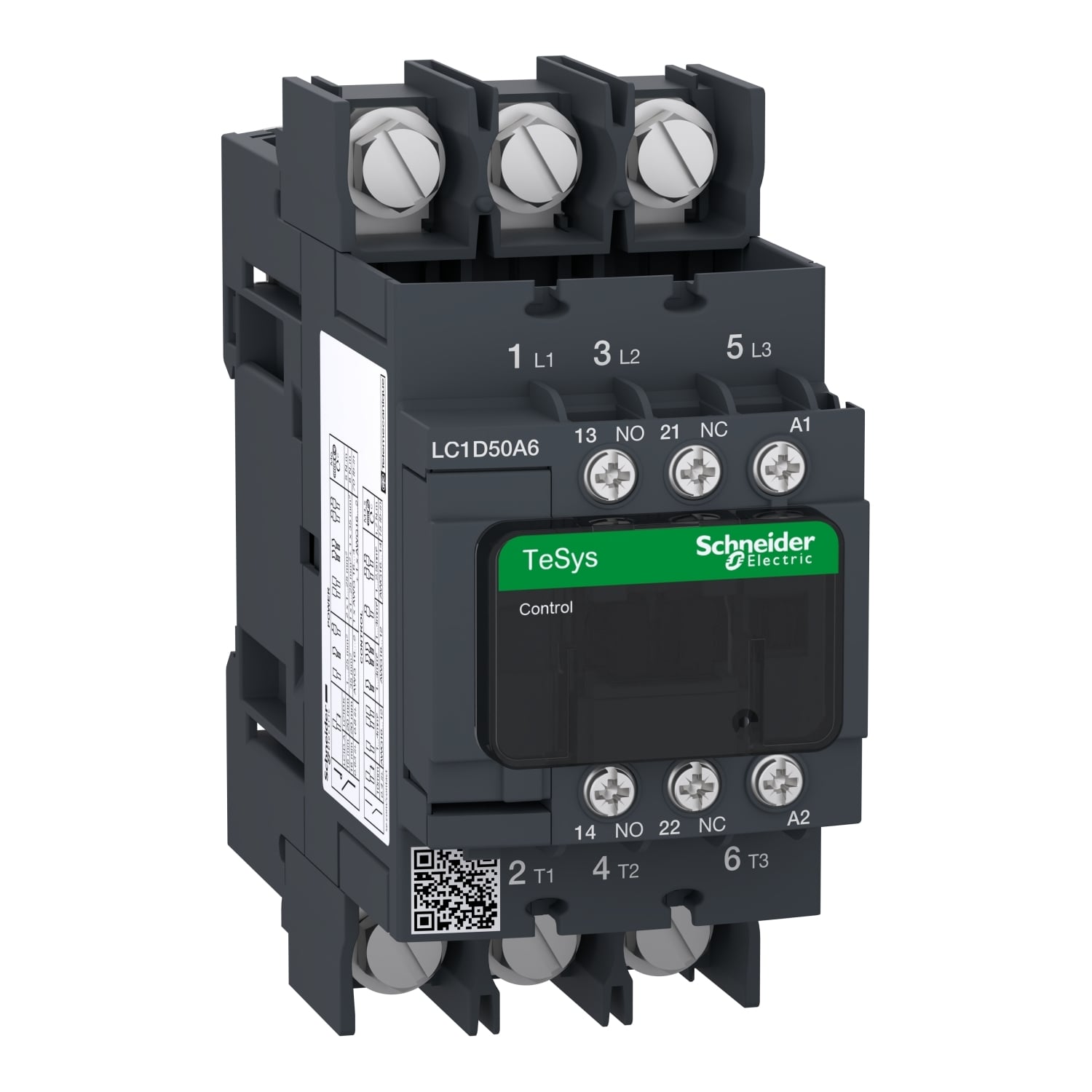 Contactor, TeSys Deca, 3P(3 NO), AC-3/AC-3e, <=400V, 50A, 120V AC 60Hz coil, lugs-ring terminals