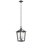 A new twist on a classic style, the 1-light outdoor pendant from the Pai(TM) collection perfectly mixes a minimalistic, open cage design. Offering traditional touches of rectangular Bound Etched Seeded Glass, a Black finish and hook and ring style shade detail.