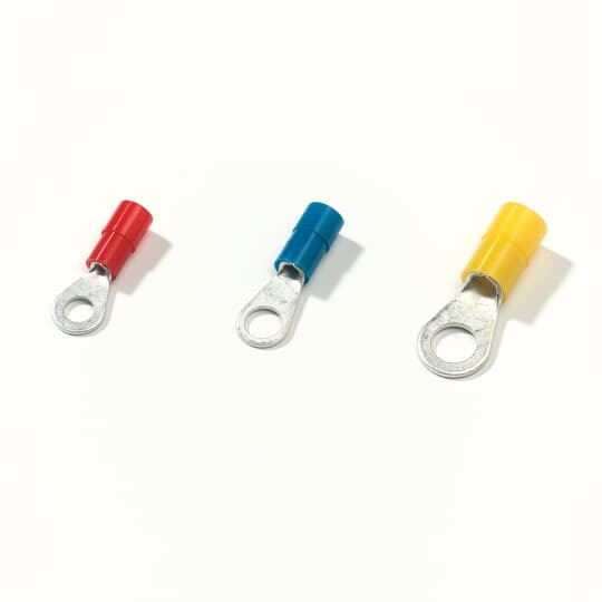 Vinyl Ring Terminal, Wire Range 12-10 AWG, Bolt Hole 3/8 Inch, Yellow