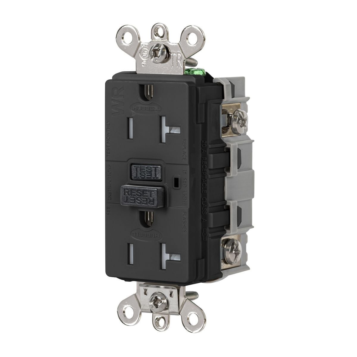 20A, 125V Industrial Grade, Tamper-Resistant, Weather-Resistant, Ground Fault Receptacle.