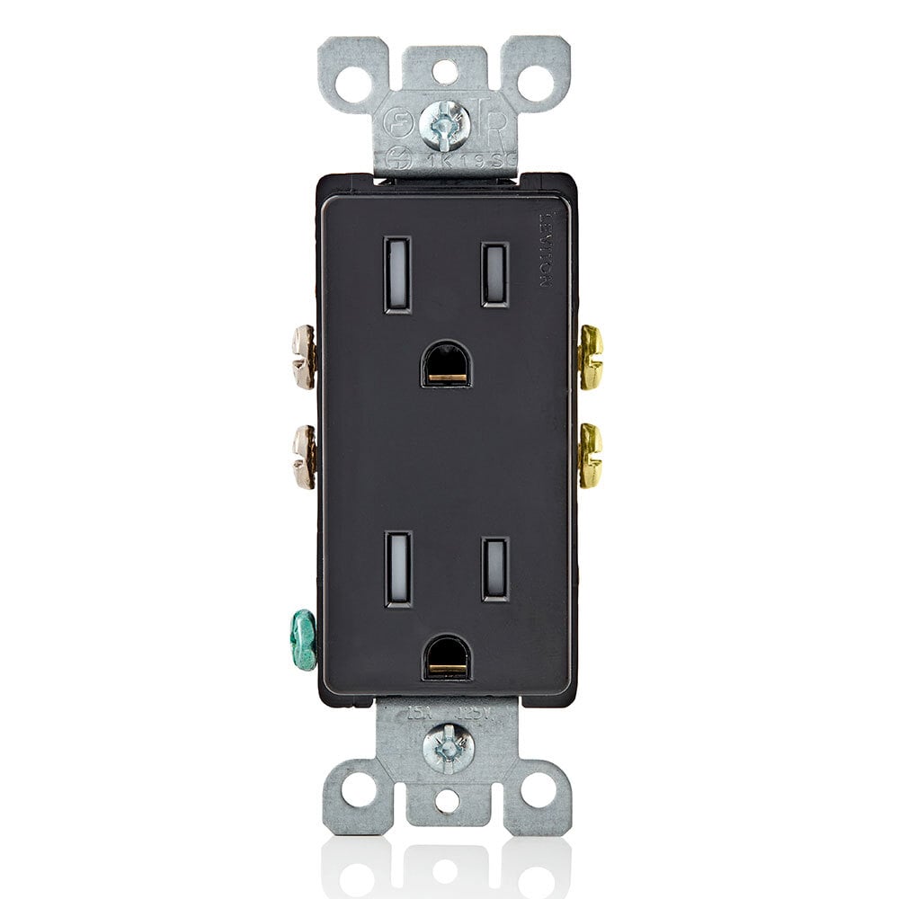 15 Amp 125 Volt, Tamper Resistant, Decora Duplex Receptacle, Straight Blade, Grounding, Black
