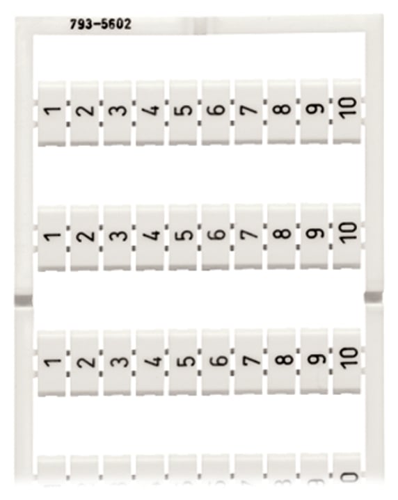 WMB marking card; as card; MARKED; 1 ... 10 (10x); stretchable 5 - 5.2 mm; Vertical marking; snap-on type; white
