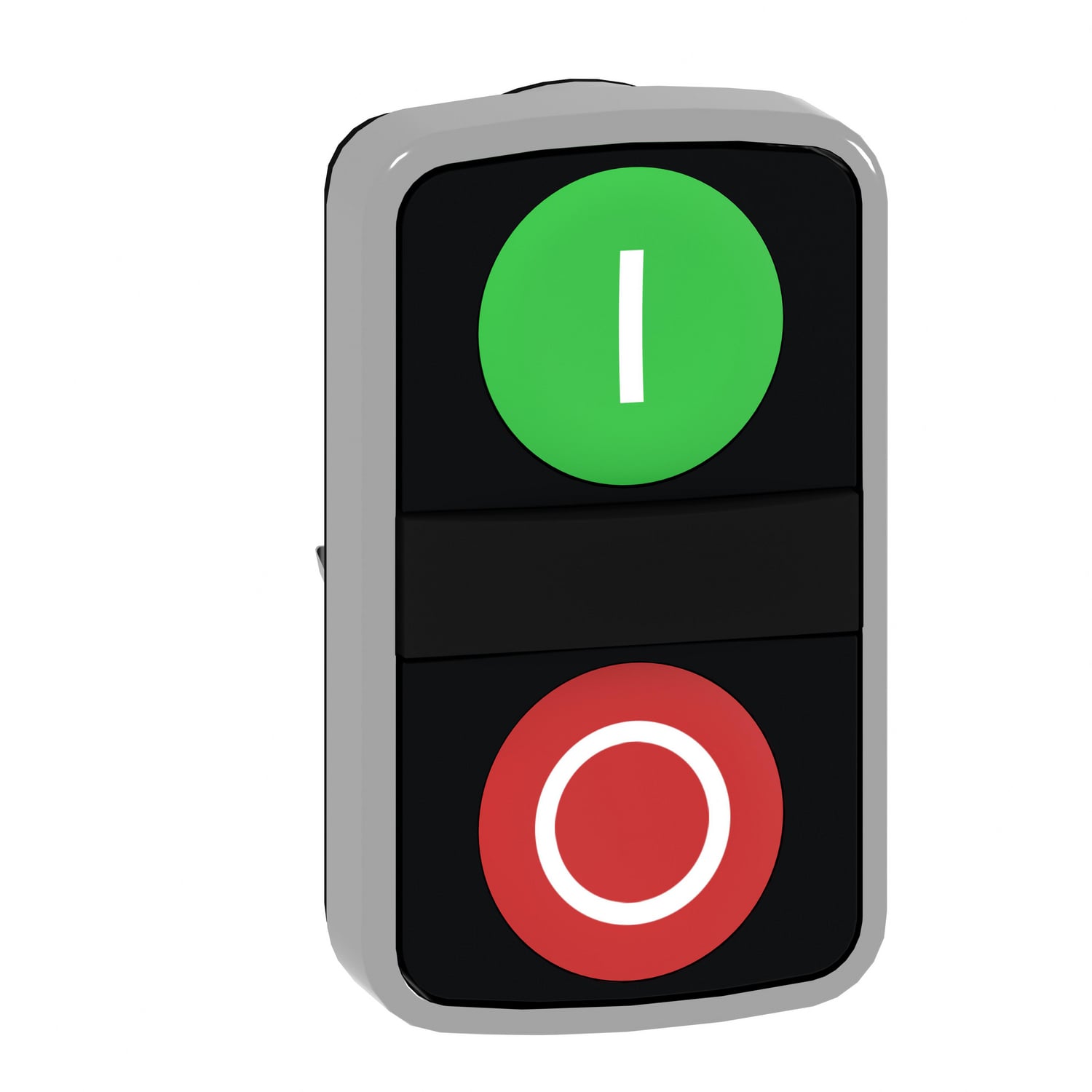 Head for double headed push button, Harmony XB4, metal, 22mm, 1 green flush marked I + 1 red flush marked O