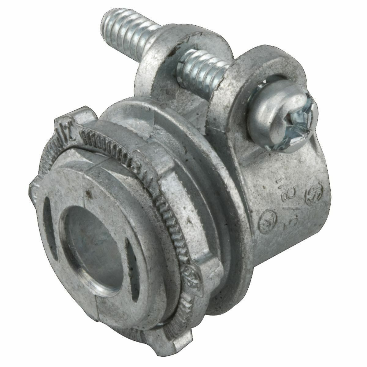 Straight Squeeze Connectors, Uninsulated Die Cast Zinc, 3/8 In.TradeSize, For 1/2 In. knockout