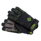 Our new gloves are made from premium materials and are designed to offer an optimal combination of dexterity, comfort and protection.     All of our new gloves include the following features: State-of-the-art moisture management fabric that wicks away sweat to keep hands dry.     High-density foam padding to absorb impact and vibration.     Double-stitched wear pads on the fingers and palms for durability.     Reinforced pull tabs make it easier to put on the gloves while prolonging seam life.     Stretch panels for increased dexterity and comfort.     Molded hook and loop strap adjusts comfortably to the wrists and keeps debris out.     Tradesman - form-fitting, high dexterity work gloves ideally suited for the job site.     Spandex back has corrugated padded knuckles and fingers for extra protection and flexibility.     Terry cloth thumb with flex-weave insert for brow wiping.     Full neoprene cuff with extended underside for added protection and a textured tab for pulling on the gloves.