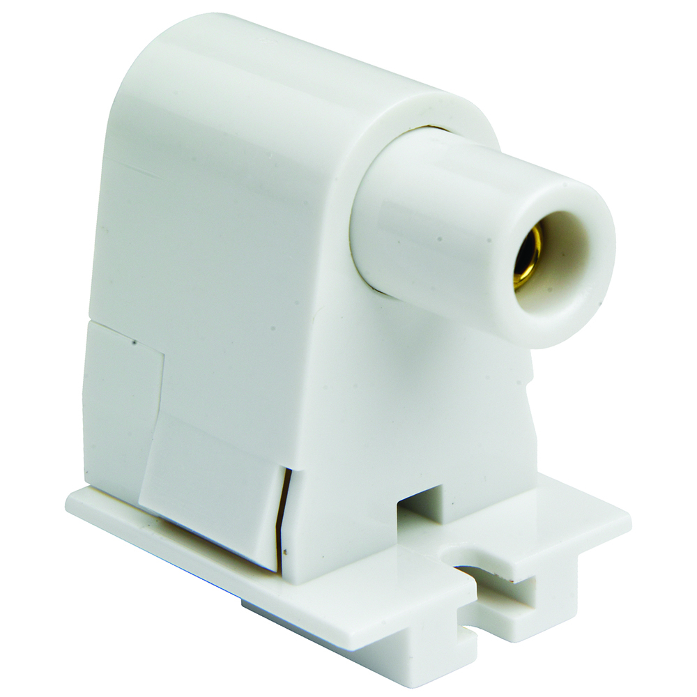 Slimline, for single pin lamps, shallow base, slide plunger, push in terminal. White.