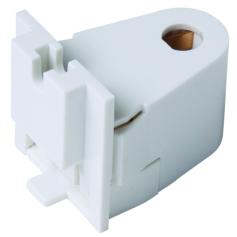 Slimline, for single pin lamps, shallow base, slide plunger, push in terminals. White.