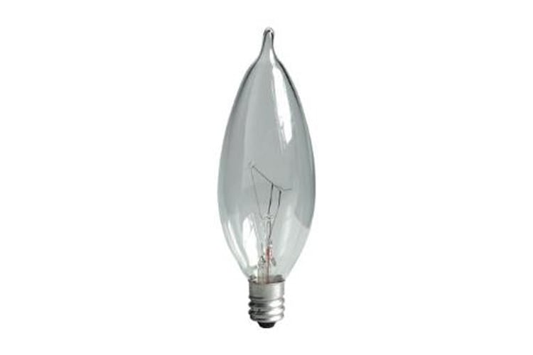 GE, 25 WTT, 120 V, 210 LM, 2500 KV, 1.25 IN Diameter, 4.12 IN Length, Candelabra Screw (E12) Base, 4000 HR Average Life