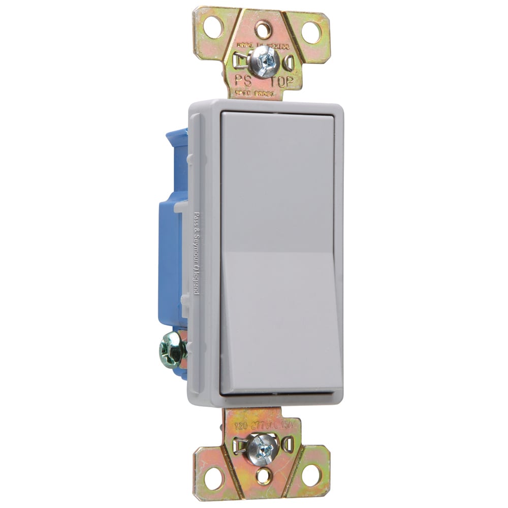 Single Pole, Back and Side Wire, Decorator Switch, 15 amps, 120/277 volts, Gray.