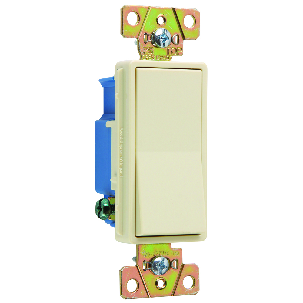Single Pole, Back and Side Wire, Decorator Switch, 15 amps, 120/277 volts, Ivory.