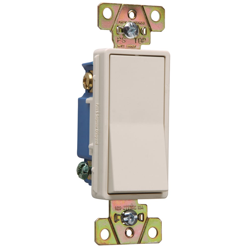 Three-way, Back and Side Wire, Decorator Switch, 15 amps, 120/277 volts, Light Almond.