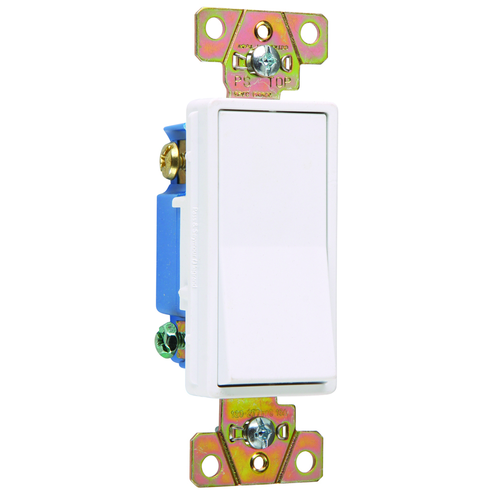 Three-way, Back and Side Wire, Decorator Switch, 15 amps, 120/277 volts, White.