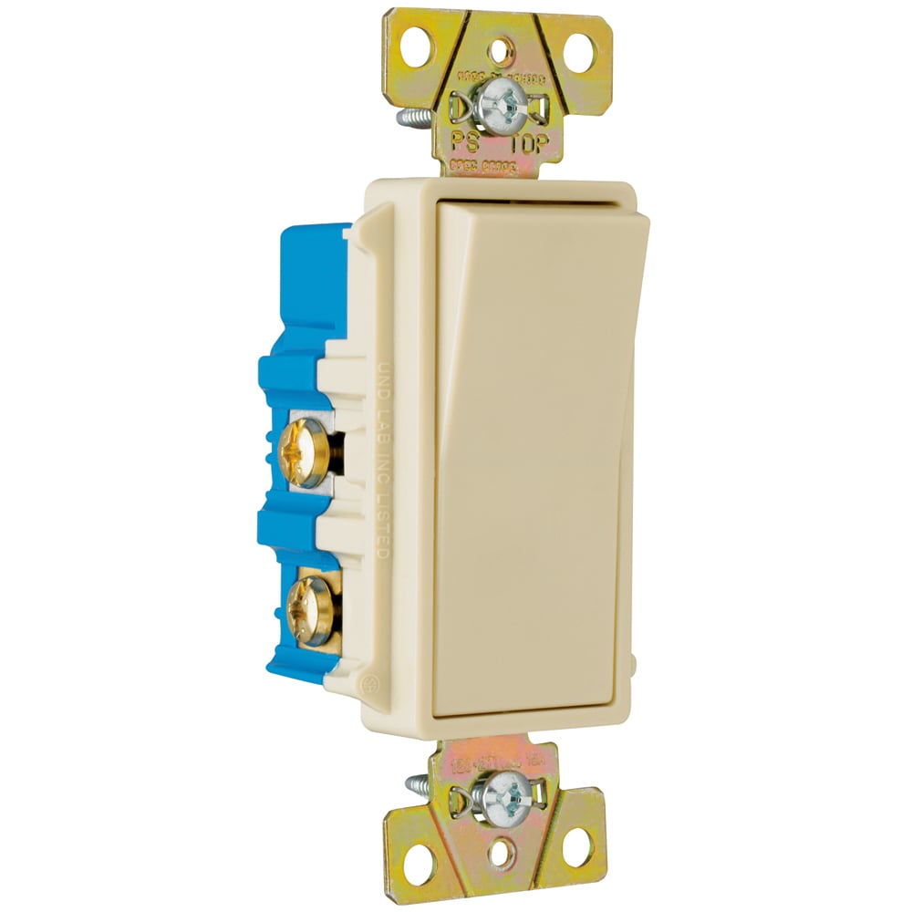 Four-way, Back and Side Wire, Decorator Switch, 15 amps, 120/277 volts, Ivory.