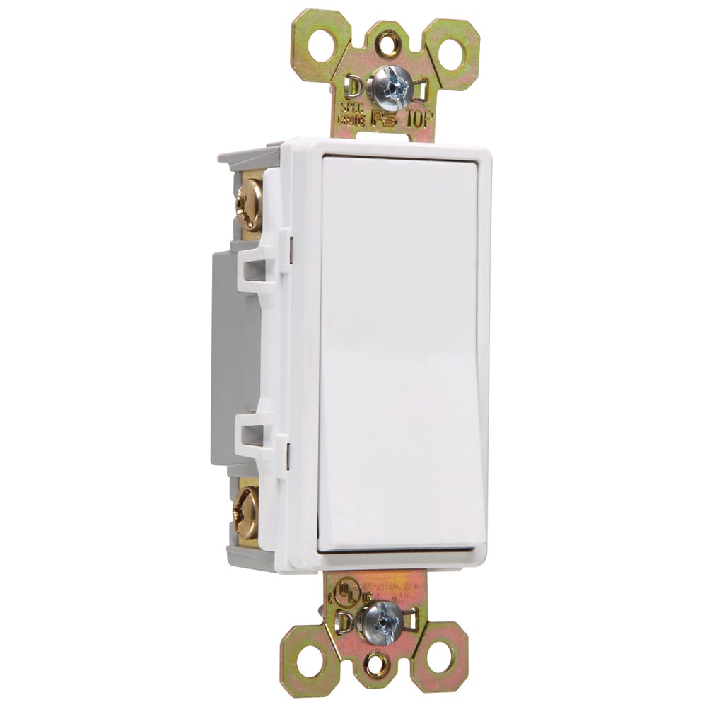 Four-way, Back and Side Wire, Decorator Switch, 15 amps, 120/277 volts, White.