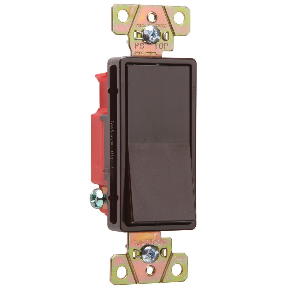 Single Pole, Back and Side Wire, Decorator Switch, 20 amps, 120/277 volts, Brown.