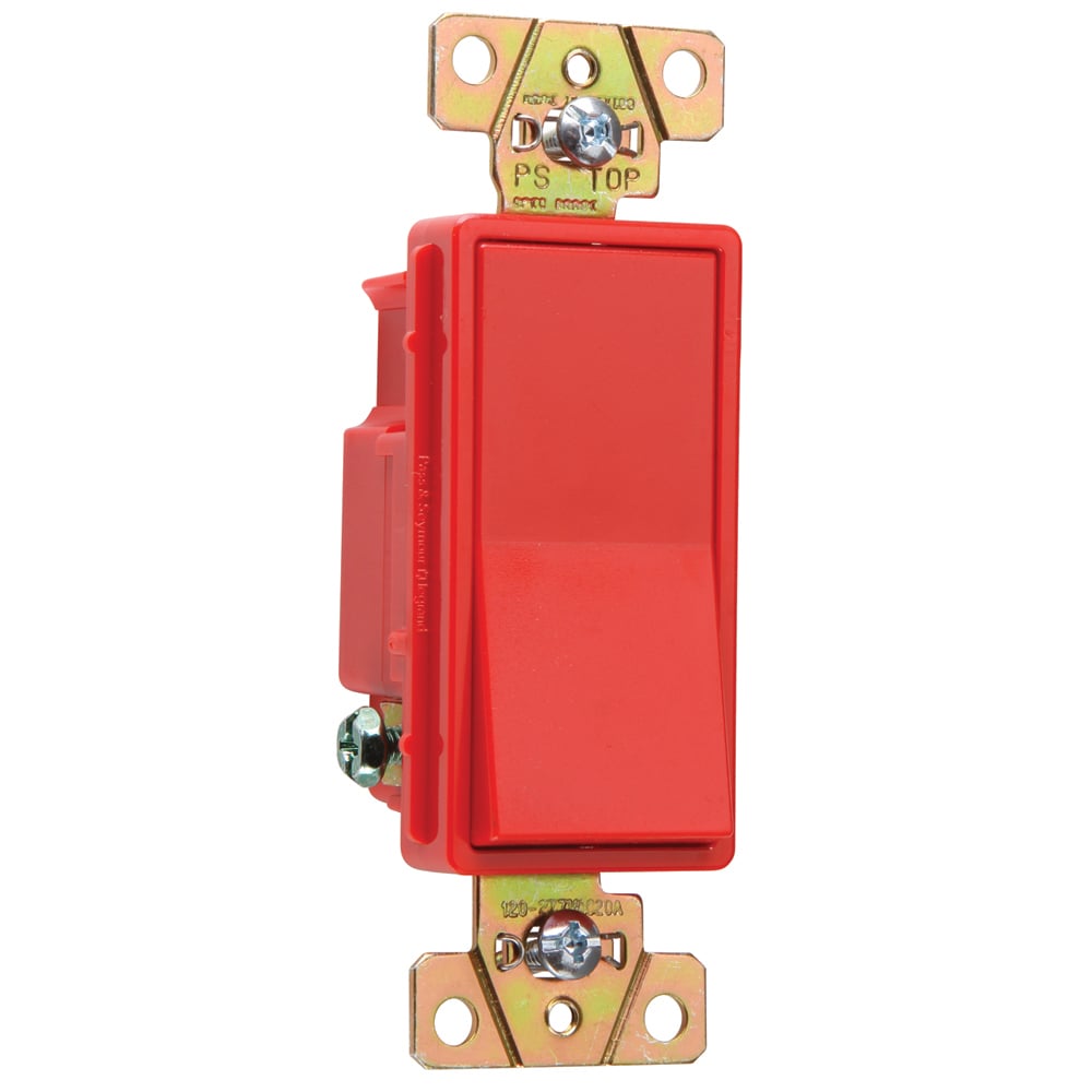 Single Pole, Back and Side Wire, Decorator Switch, 20 amps, 120/277 volts, Red.