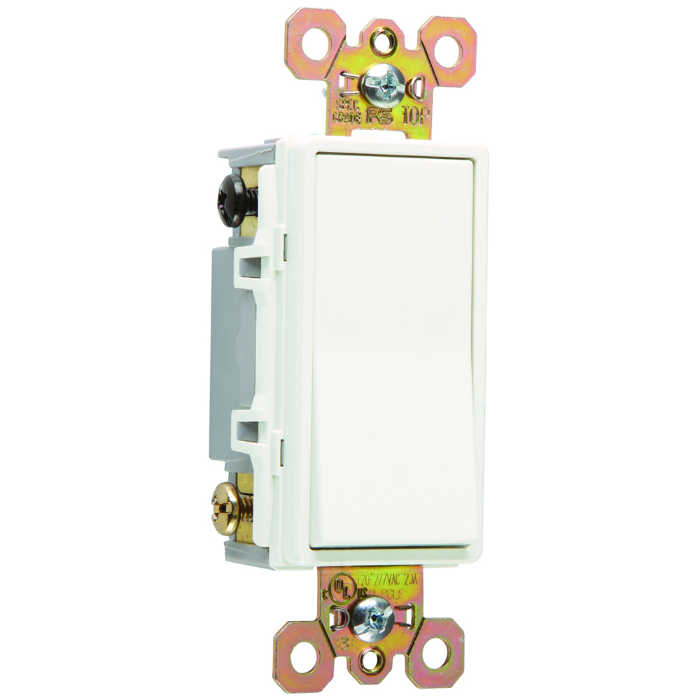 Double Pole, Back and Side Wire, Decorator Switch, 20 amps, 120/277 volts, White.