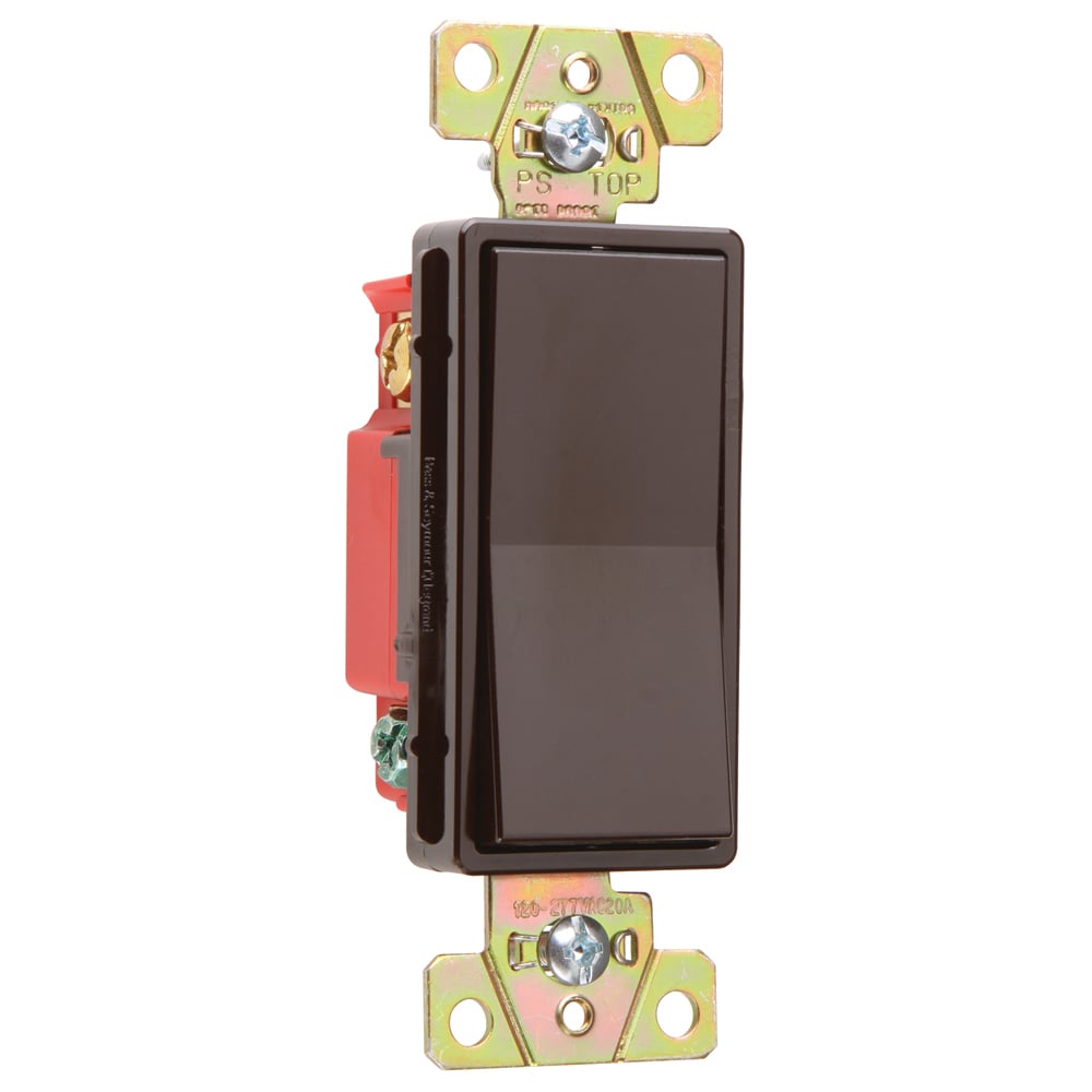 Three-way, Back and Side Wire, Decorator Switch, 20 amps, 120/277 volts, Brown.