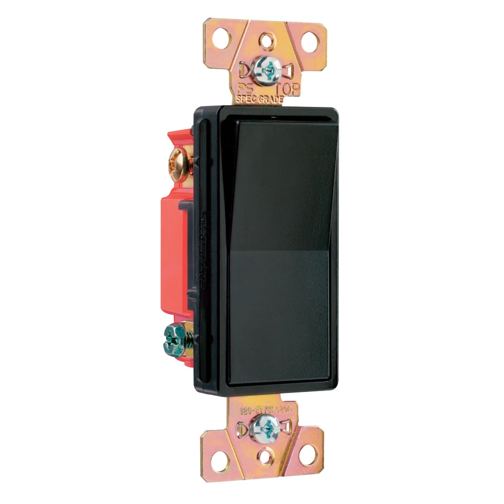Three-way, Back and Side Wire, Decorator Switch, 20 amps, 120/277 volts, Black.