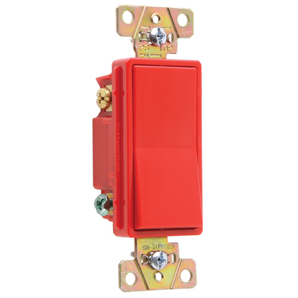 Three-way, Back and Side Wire, Decorator Switch, 20 amps, 120/277 volts, Red.