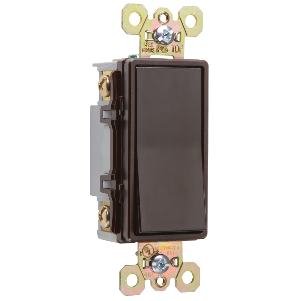 Four-Way, Back and Side Wire, Decorator Switch, 20 amps, 120/277 volts, Brown.