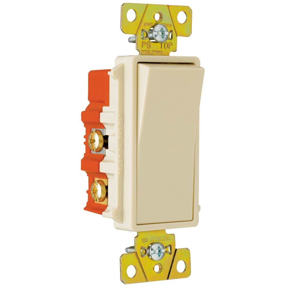 Four-way, Back and Side Wire, Decorator Switch, 20 amps, 120/277 volts, Ivory.