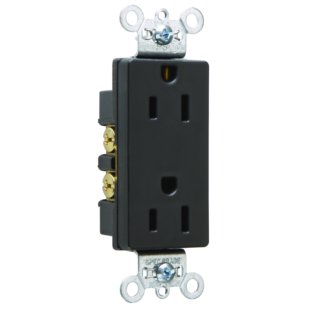 Heavy-Duty Decorator Spec Grade Duplex Receptacle Back and, Side Wire 15amp 125volt Black