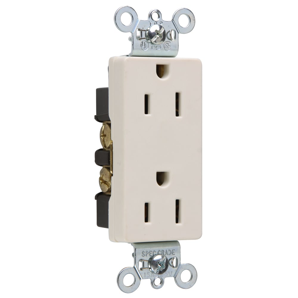 Heavy-Duty Decorator Spec Grade Duplex Receptacle Back and, Side Wire 15amp 125volt Light Almond