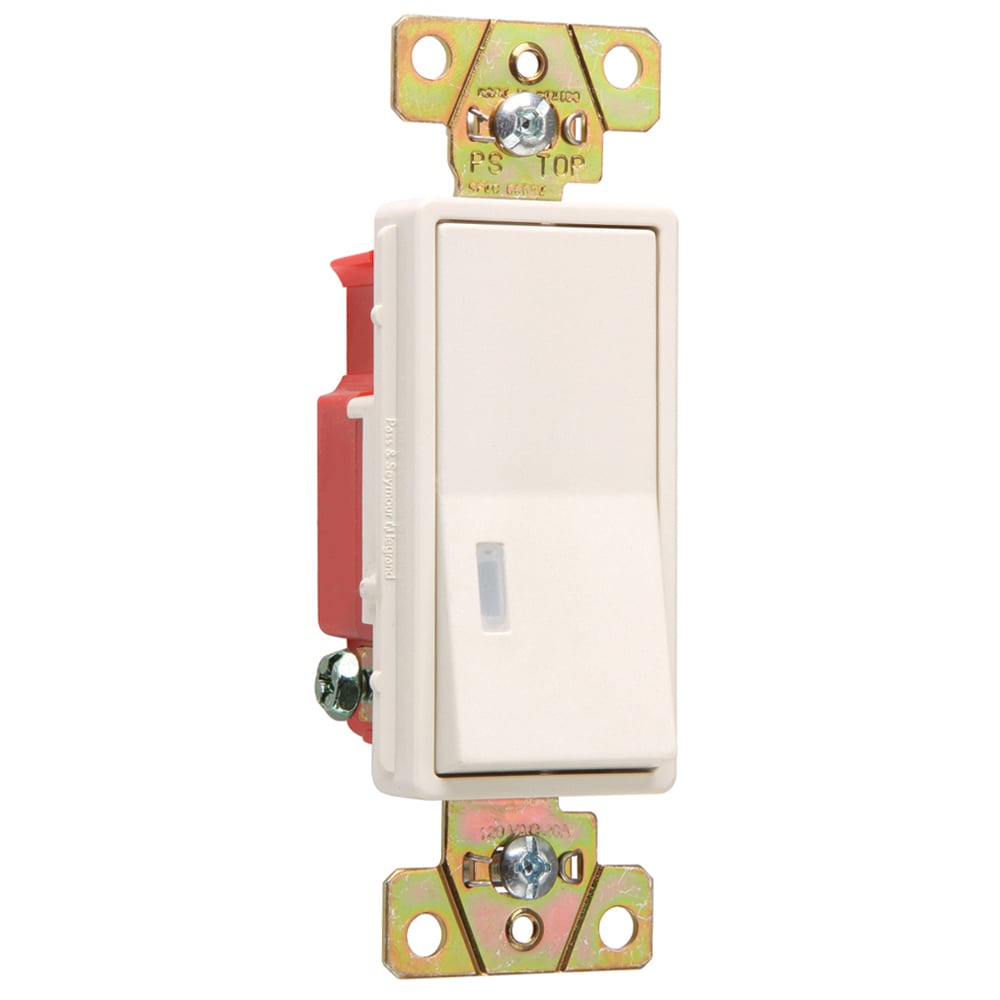 Single Pole, Back and Side Wire, Illuminated Decorator Switch, 20 amps, 120 volts, Light Almond.