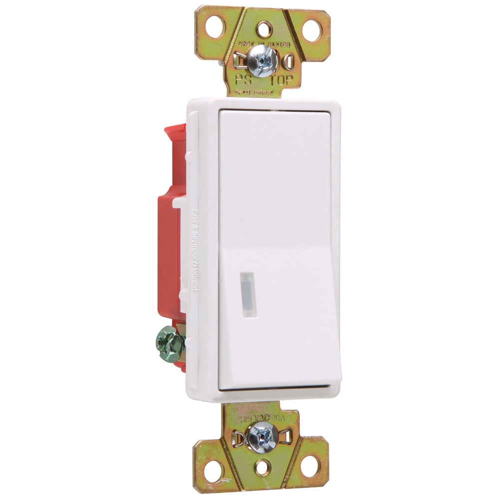Single Pole, Back and Side Wire, Illuminated Decorator Switch, 20 amps, 120 volts, White.