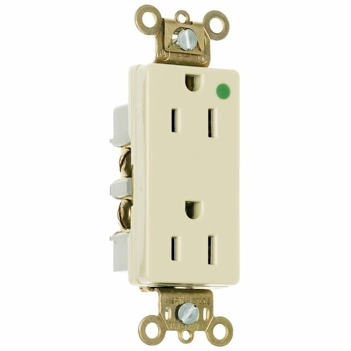 Heavy-Duty Decorator Hospital Grade Duplex Receptacle Back and, Side Wire 15amp 125volt Ivory