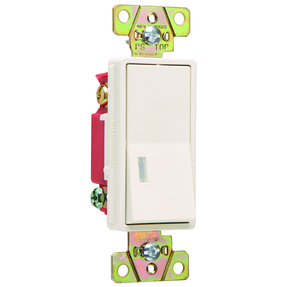 Three-way, Back and Side Wire, Illuminated Decorator Switch, 20 amps, 120 volts, Light Almond.