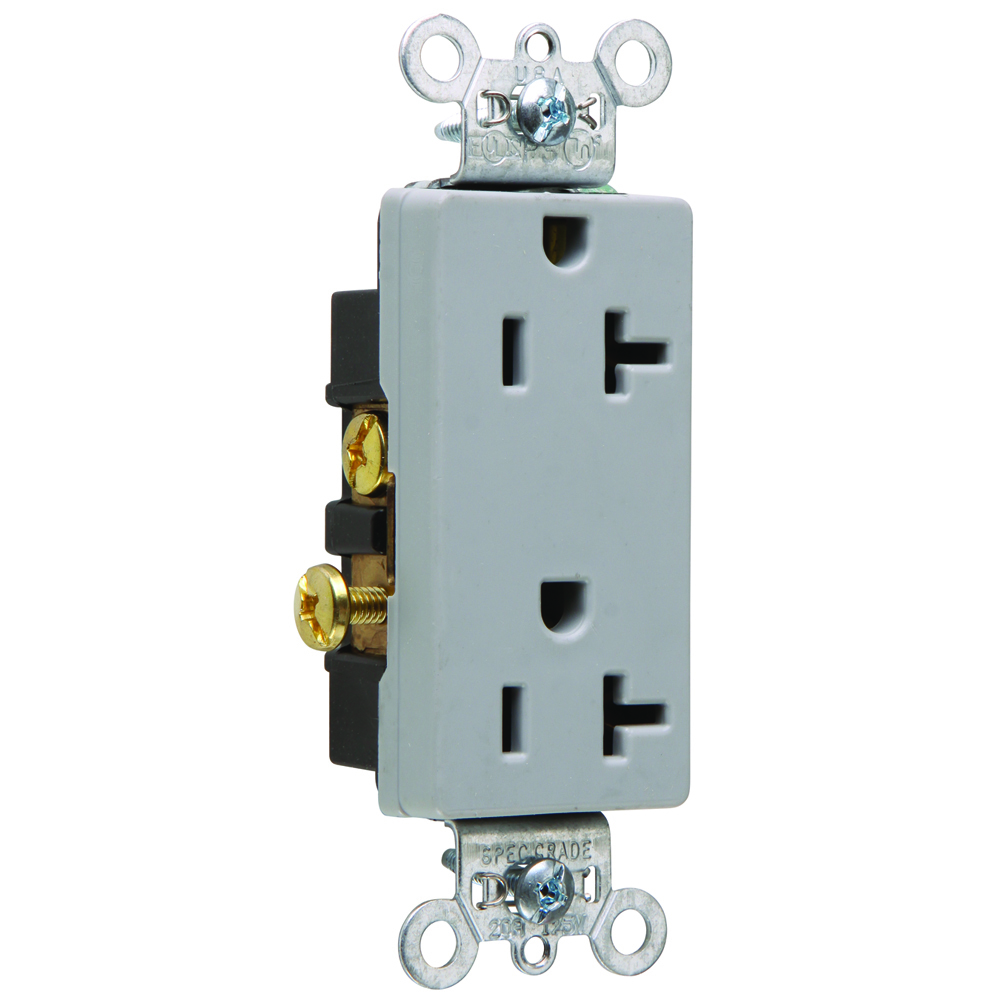 Heavy-Duty Decorator Spec Grade Duplex Receptacle Side Wire 20amp 125volt Gray