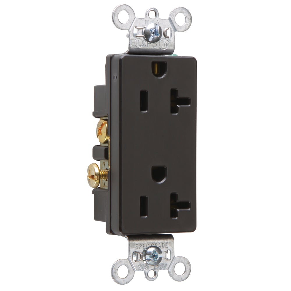 Heavy-Duty Decorator Spec Grade Duplex Receptacle Back and, Side Wire 20amp 125volt Black