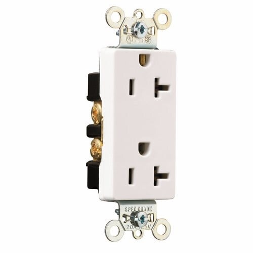 Heavy-Duty Decorator Spec Grade Duplex Receptacle Back and, Side Wire 20amp 125volt White