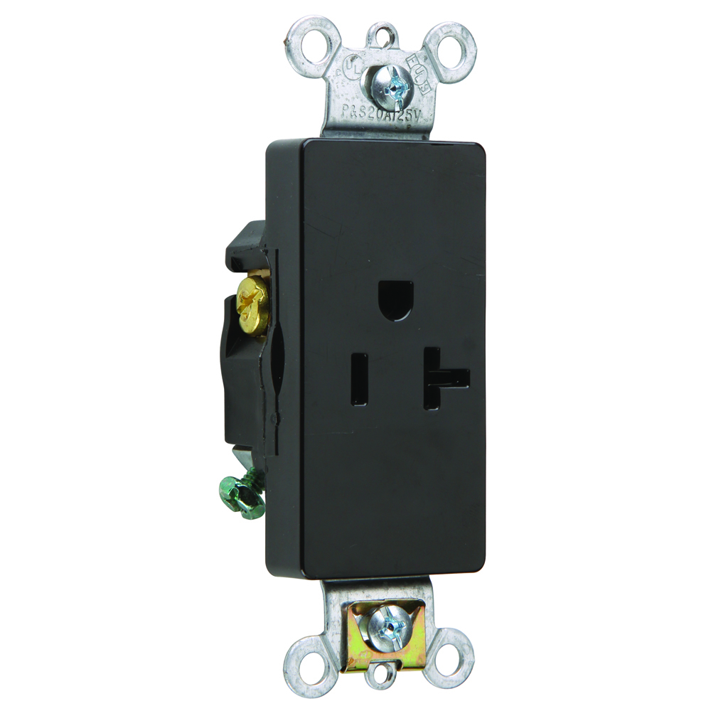 Heavy-Duty Decorator Spec Grade Single Receptacle Back and, Side Wire 20amp 125volt Black