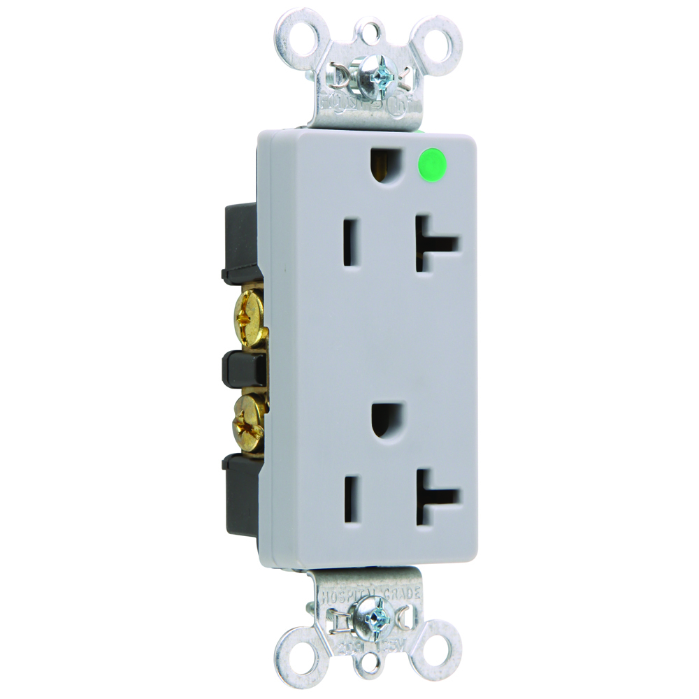 Heavy-Duty Decorator Hospital Grade Duplex Receptacle Back and, Side Wire 20amp 125volt Gray