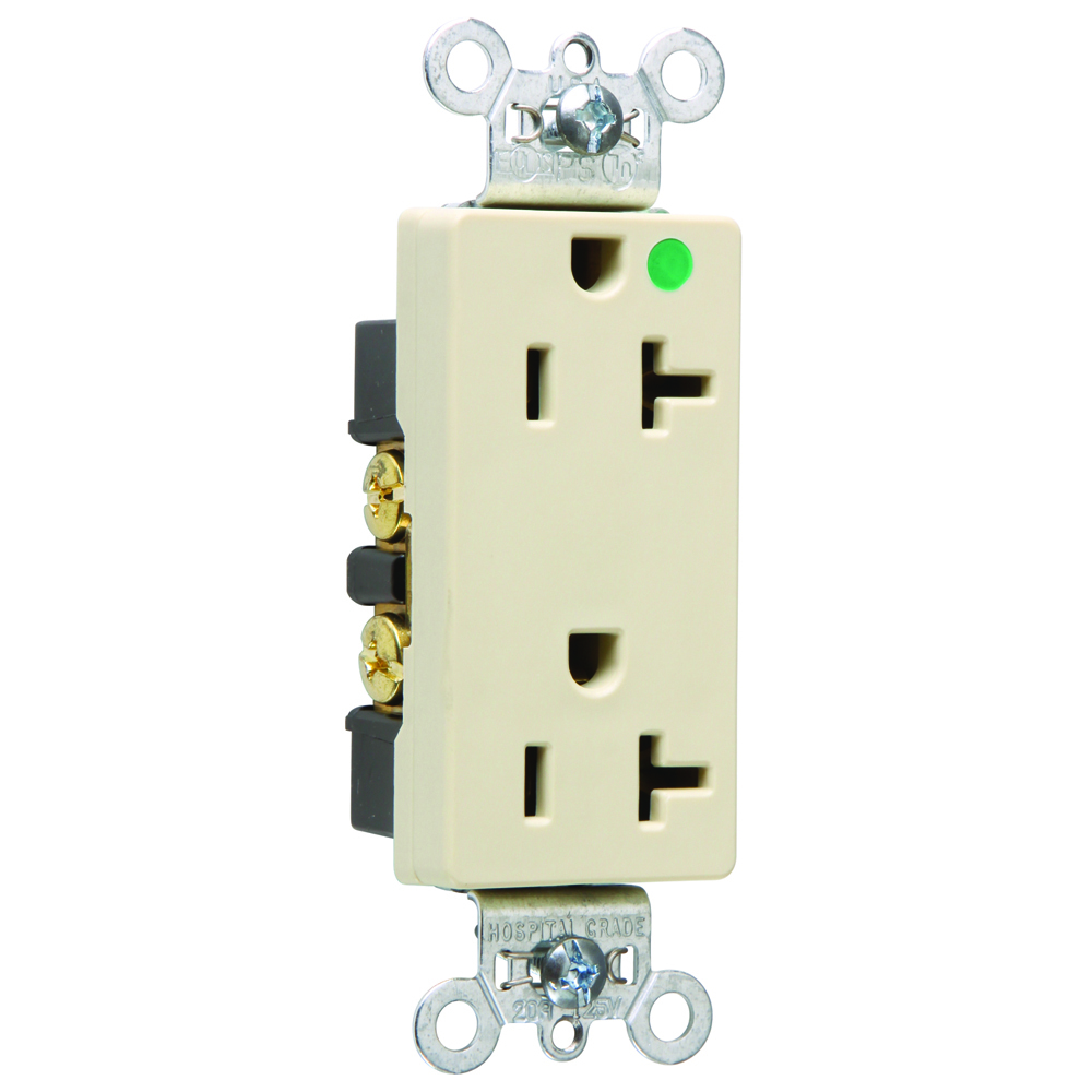 Heavy-Duty Decorator Hospital Grade Duplex Receptacle Back and, Side Wire 20amp 125volt Ivory