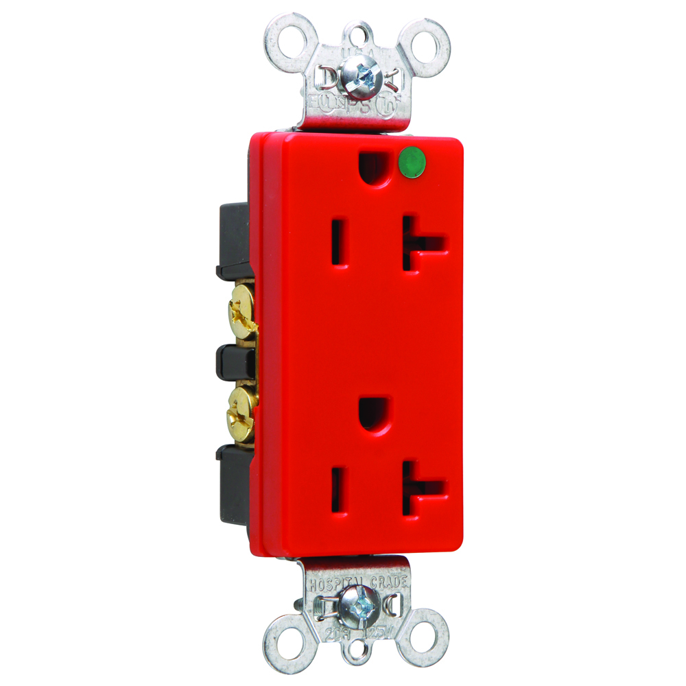 Heavy-Duty Decorator Hospital Grade Duplex Receptacle Back and, Side Wire 20amp 125volt Red